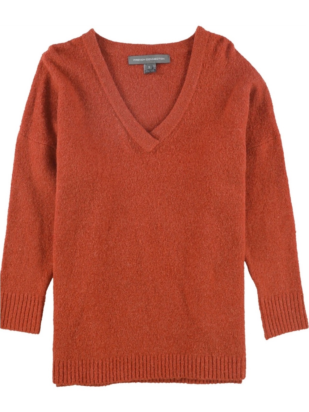 French Connection Women's V-Neck Sweater in Pumpkin / Burnt Orange - Size Medium